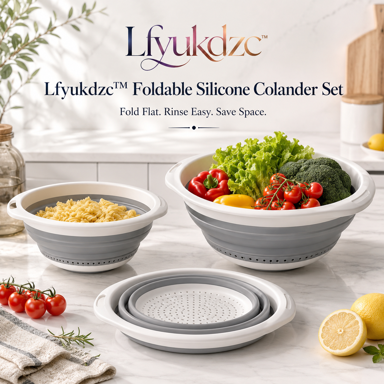 Lfyukdzc™ Foldable Silicone Colander Set for Pasta, Fruit & Vegetables