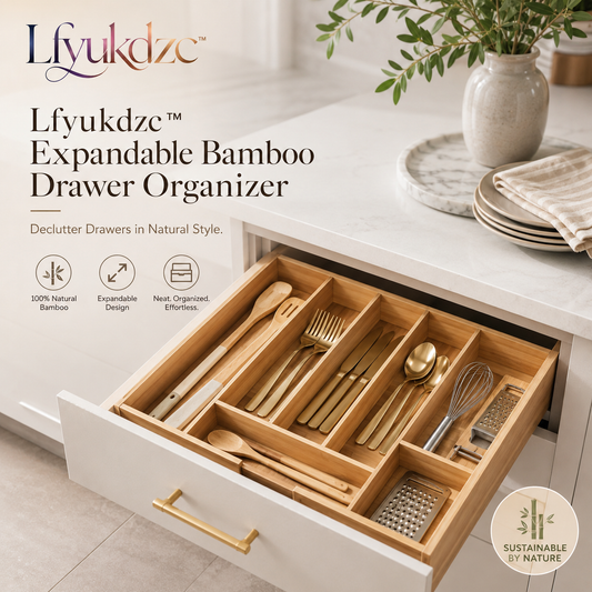 Lfyukdzc™ Expandable Bamboo Drawer Organizer for Utensils, Flatware & Kitchen Tools